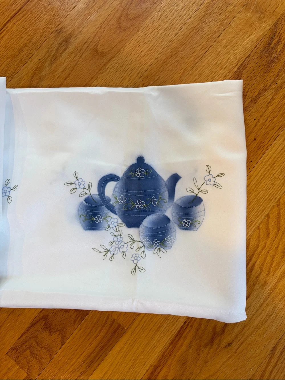 Classic Blue Floral Embroidered Tablecloth - approx. 51